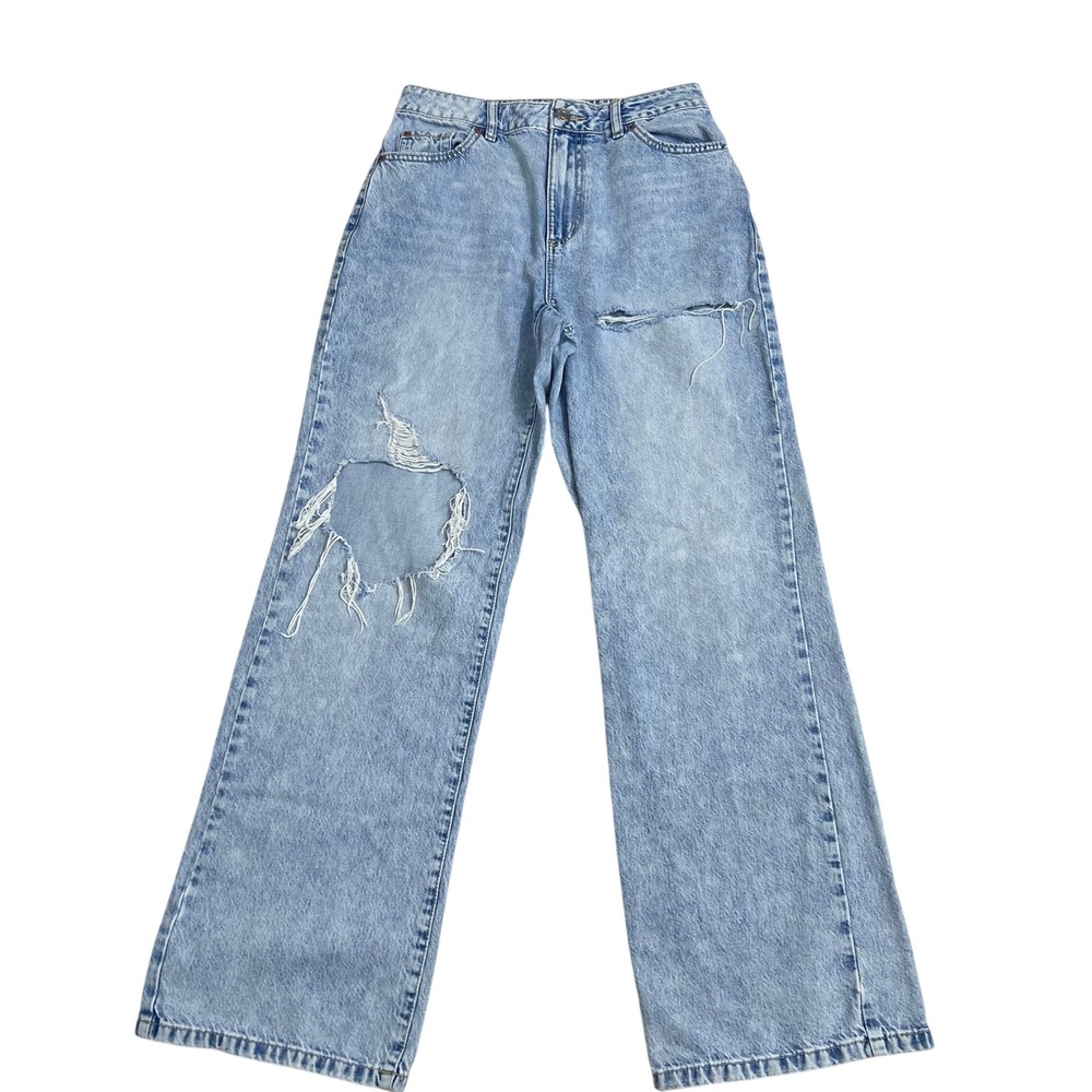 Garage Denim Light Wash Distressed Wide‎ Leg Jeans Size 7/28 High Rise Relaxed